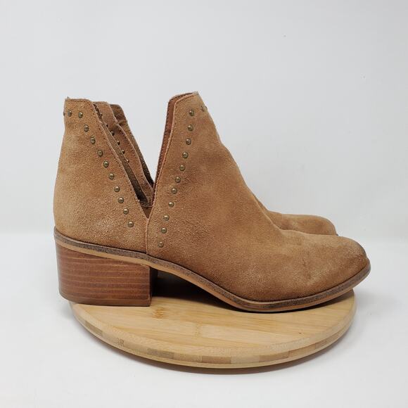 Steve Madden Lyz Ankle Boots Womens 9 Brown Suede Studded Western Cut Out Side - Picture 8 of 12